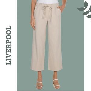 LIVERPOOL PULL ON TIE WAIST WIDE LEG ANKLE Pant Elastoc Waist Tan Size XS
